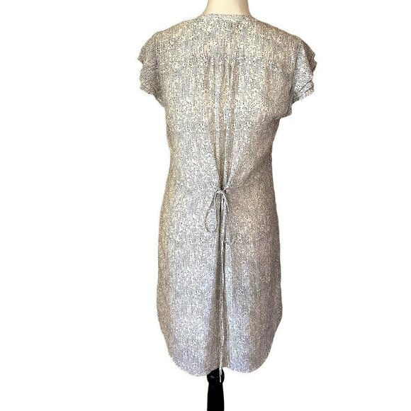 H&M | Ruffled Tie Belt V Neck Chiffon Dress | Off White | Size: 10 - Picture 4 of 9